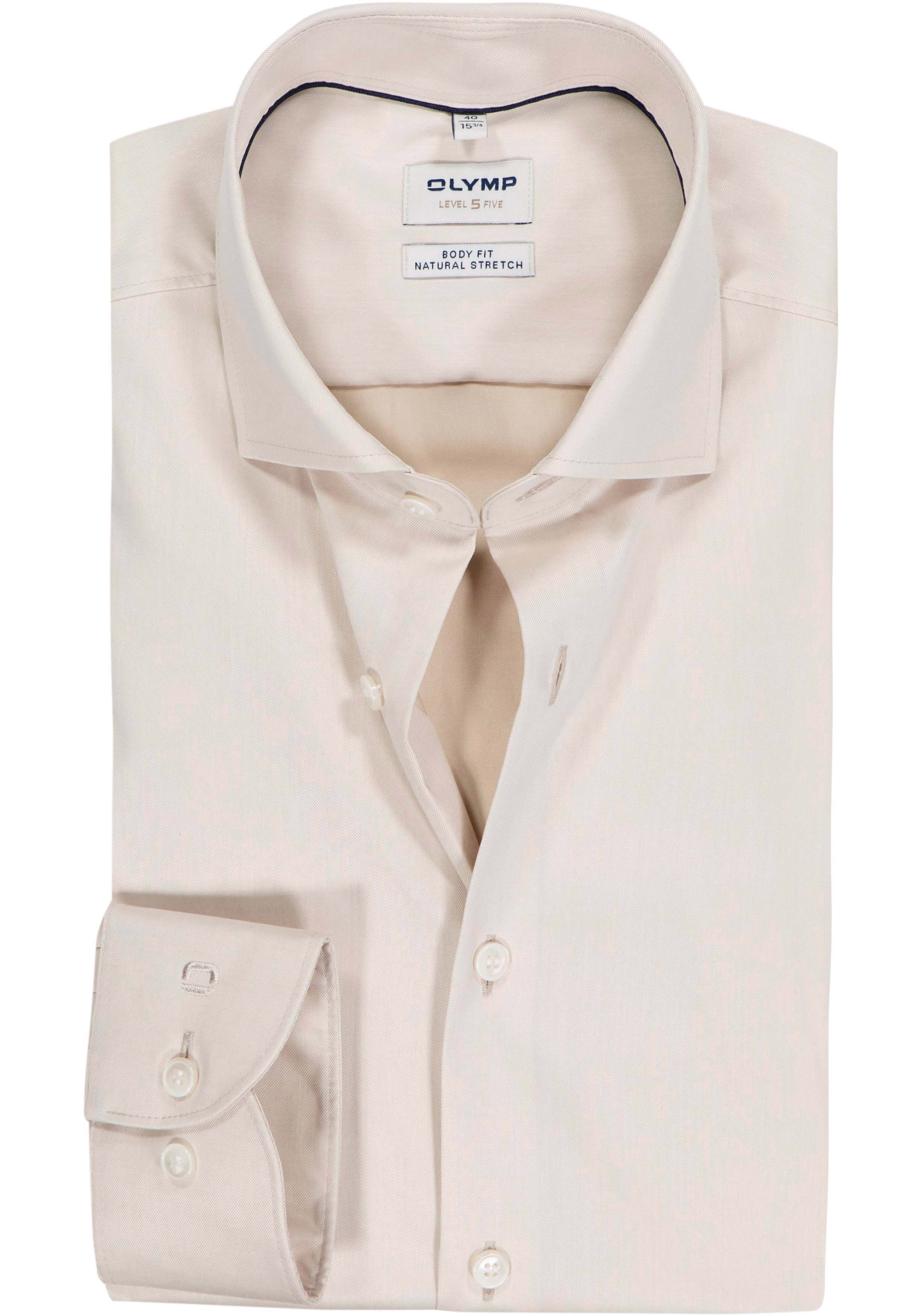 OLYMP Level 5 body fit overhemd, twill, beige
